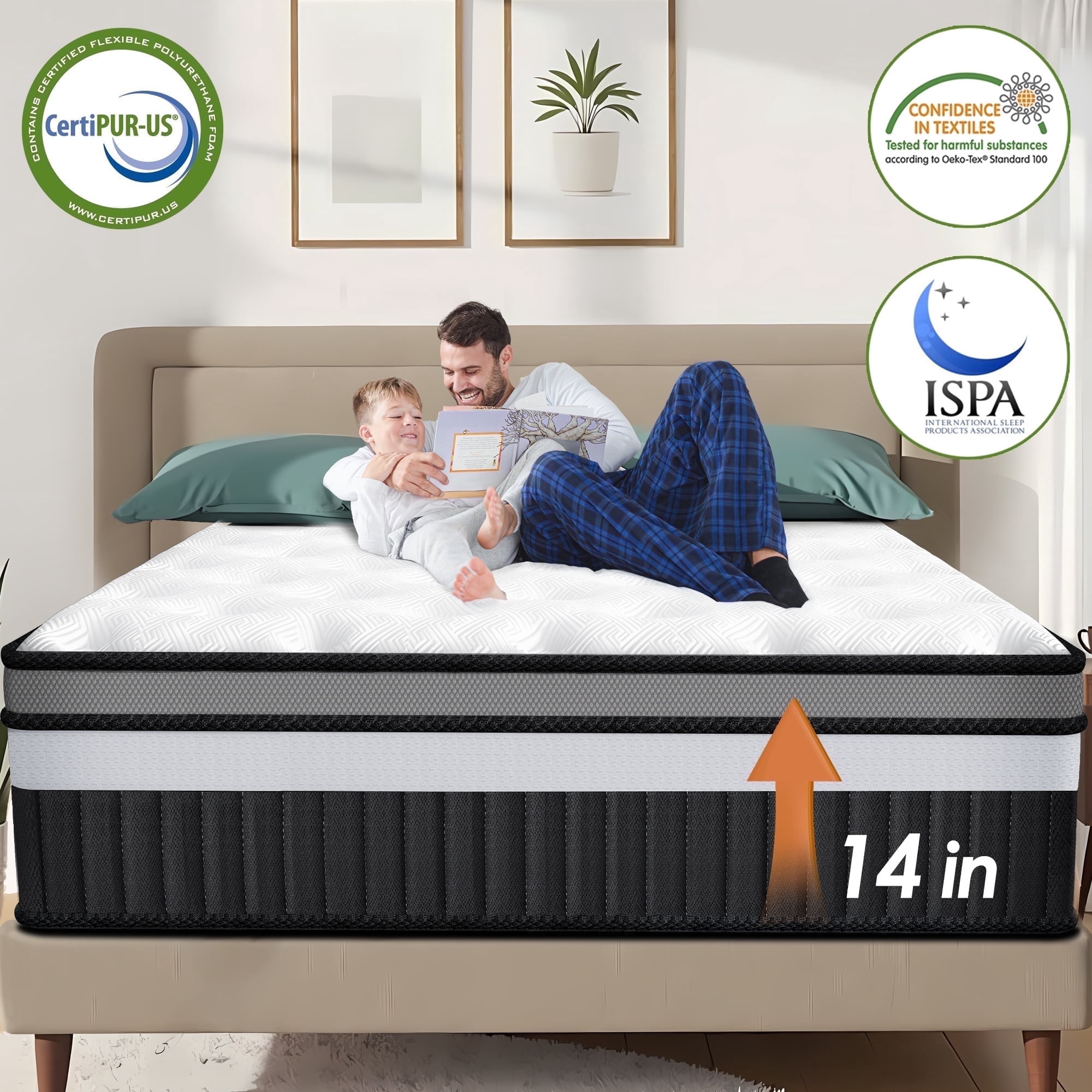 14 Inch Queen Mattress, Gel Memory Foam Hybrid Mattress in a Box, Pocket Spring Support with Motion Isolation & Pressure Relief, Medium Firm, CertiPUR-US