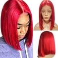 thumbnail image 1 of 14inch Red Bob Wigs 13x4 Lace Front Wigs Human Hair Wigs Short Straight Bob Wigs Pre Plucked Peruvian Virgin Hair 150% Density for Women, 1 of 5