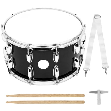 14inch Snares Drum Percussions Instrument with Drum Key, Drumsticks and Strap Student March Snares Drum Musical Toy