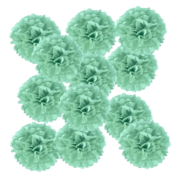 14inch Tissue Paper Pom Poms, 12PCS Pom Poms Paper Flowers Ball Tissue Paper Flowers for Wedding Bridal Shower Birthday Bachelorette Party Backdrop Decoration, Mint Green