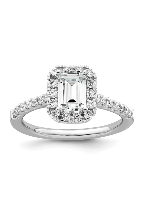 14k 1/2 carat Lab Grown Diamond VS/SI+ G+ 1 carat Emerald Center Semi Mount Halo Engagement Ring
