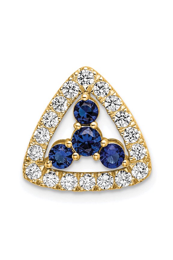 14k 1/2 carat Lab Grown Diamond VS/SI+ G+ and Lab Created Blue Sapphire Triangle Complete Chain Slide Pendant