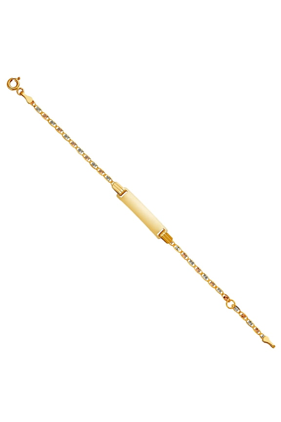 14k 1.7mm Yellow Gold White Gold and Rose Gold Star Sparkle-Cut ID Bracelet Identification Bracelet for Women