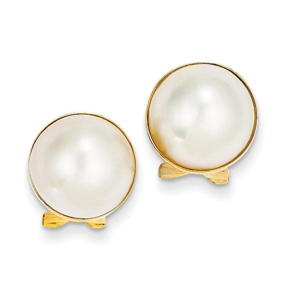 14k 10-11mm White Freshwater Cultured Mabe Pearl Omega Back Earrings