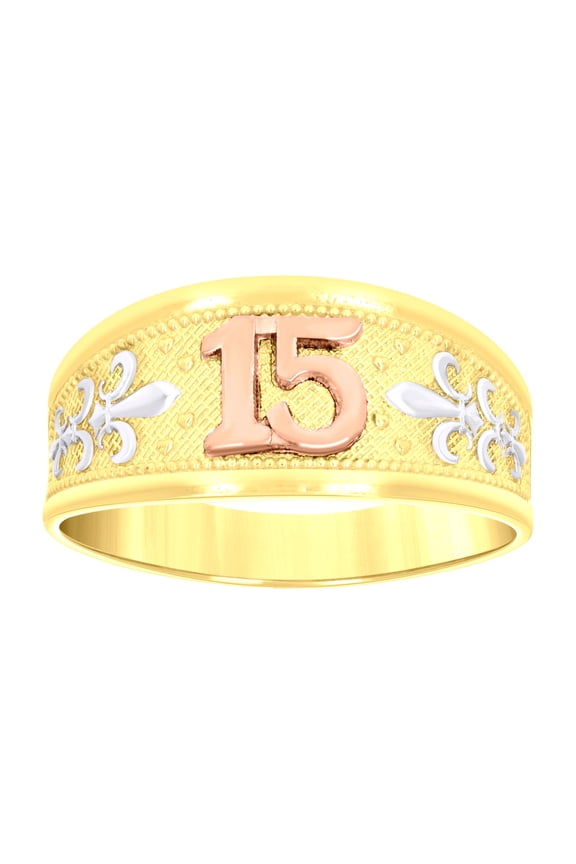 14k 14kt Gold Womens Tri-Color 15 Anos Sz7 Quinceanera Band Ring