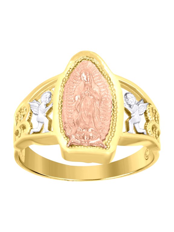 14k 14kt Gold Womens Tri-Color Guadalupe Mary Angel Sz7 Religious Band Ring