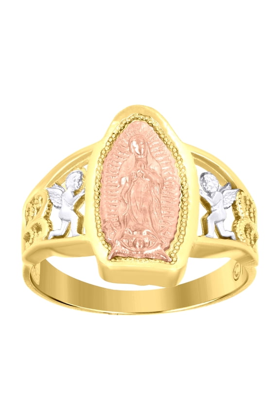 14k 14kt Gold Womens Tri-Color Guadalupe Mary Angel Sz7 Religious Band Ring