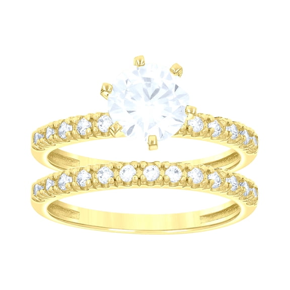 14k 14kt Gold Womens Two-Tone Cz Duo Center White Stone Sz7 Wedding Engagement Bridal Set Band Ring