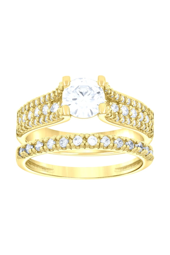 14k 14kt Gold Womens Two-Tone Cz Duo White Center Stone Sz7 Wedding Engagement Bridal Set Band Ring