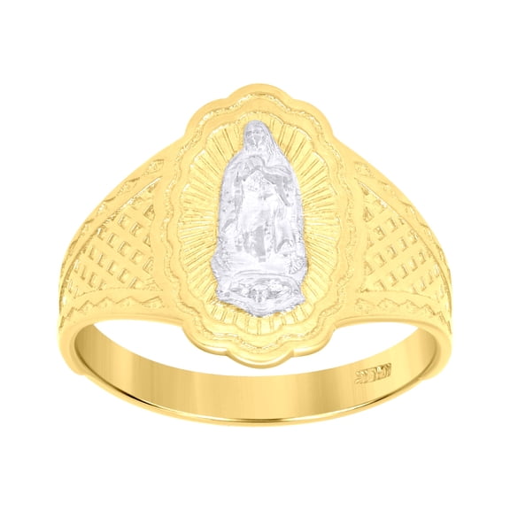 14k 14kt Gold Womens Two-Tone Guadalupe Marry Oval Sz7 Religious Band Ring