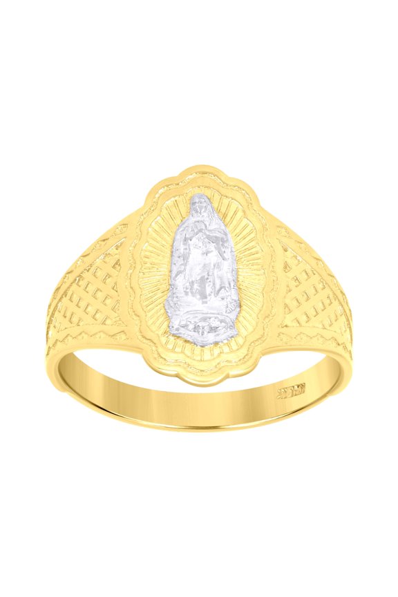 14k 14kt Gold Womens Two-Tone Guadalupe Marry Oval Sz7 Religious Band Ring