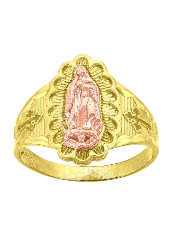 14k 14kt Gold Womens Two-Tone Guadalupe Mary Cross Sz7 Religious Band Ring