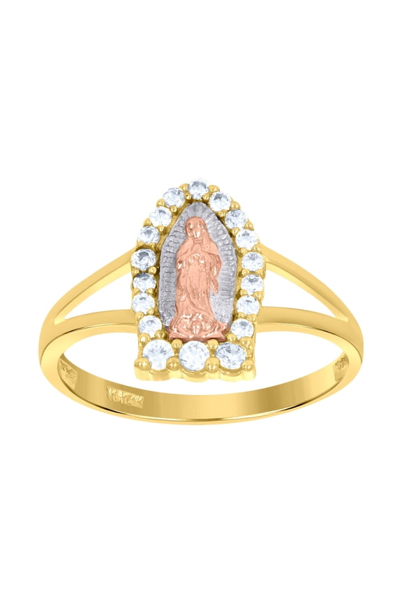 14k 14kt Tri-Color Gold Womens Cubic Zirconia Lady Of Guadalupe Religious Ring