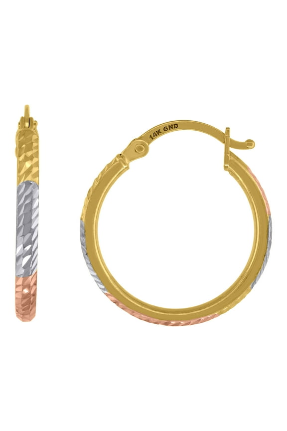 14k Tri-color Gold Womens Diamond-cut Hoop 20mm Earrings Jewelry Gift for Women