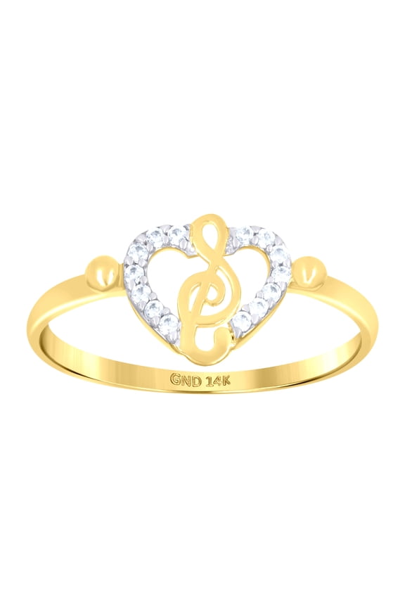 14k 14kt Two-Tone Gold Womens Cubic-Zirconia Treble Clef Heart Ring