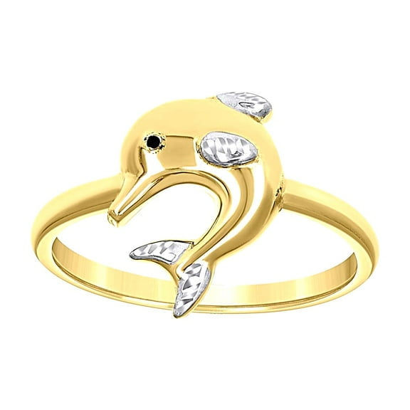 14k 14kt Two-Tone Gold Womens Enameled Dolphin Ocean Life Ring