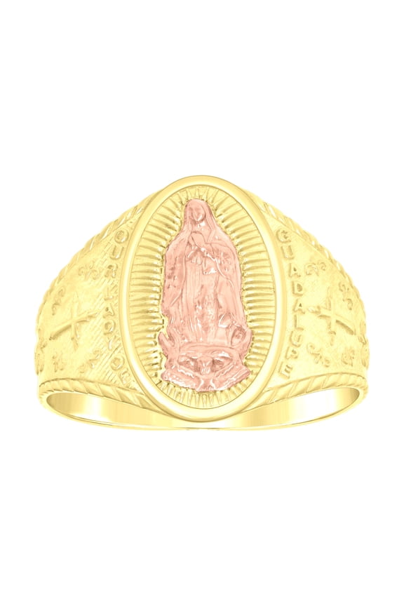 14k 14kt Two-tone Gold Mens Oval Guadalupe Religious Ring