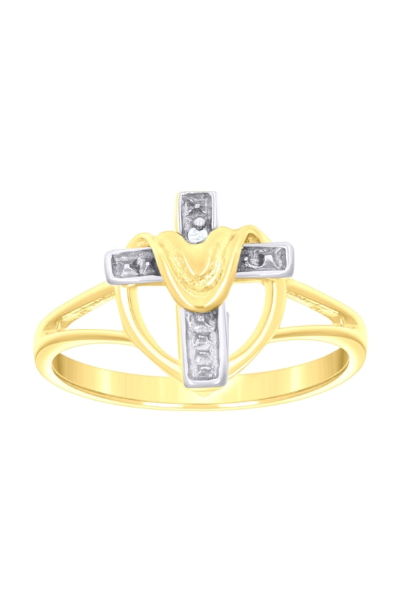 14k 14kt Two-tone Gold Womens Cubic-Zirconia Draped Cross Religious Ring