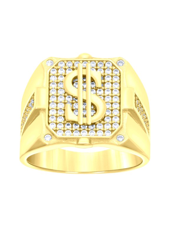 14k 14kt Yellow Gold Mens Cubic-Zirconia Dollar Sign Currency Fashion Ring