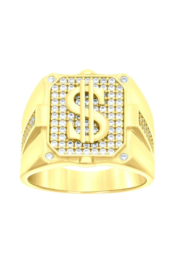 14k 14kt Yellow Gold Mens Cubic-Zirconia Dollar Sign Currency Fashion Ring