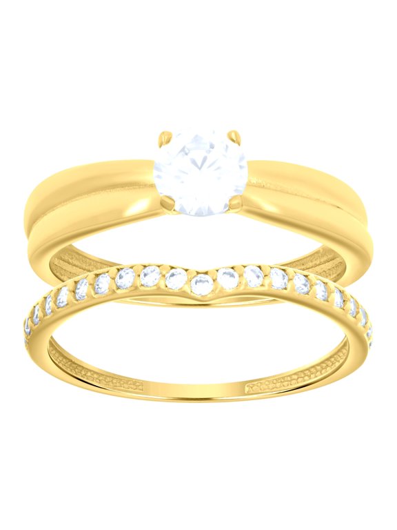 14k 14kt Yellow Gold Womens Cubic-Zirconia Duo Bridal Ring Set