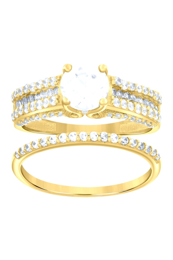 14k 14kt Yellow Gold Womens Cubic-Zirconia Duo Bridal Ring Set