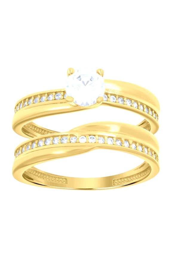 14k 14kt Yellow Gold Womens Cubic-Zirconia Duo Bridal Ring Set