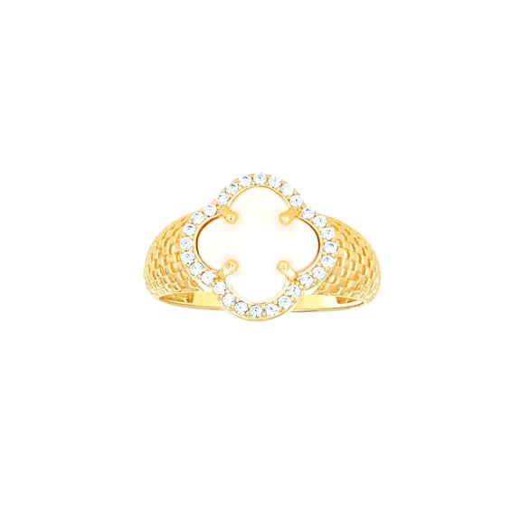 14k 14kt Yellow Gold Womens Cubic-Zirconia White Clover Good Luck Ring
