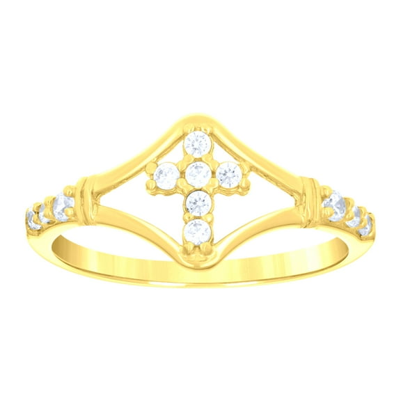 14k 14kt Yellow Gold Womens Cz Cross Sz7 Religious Ring Band