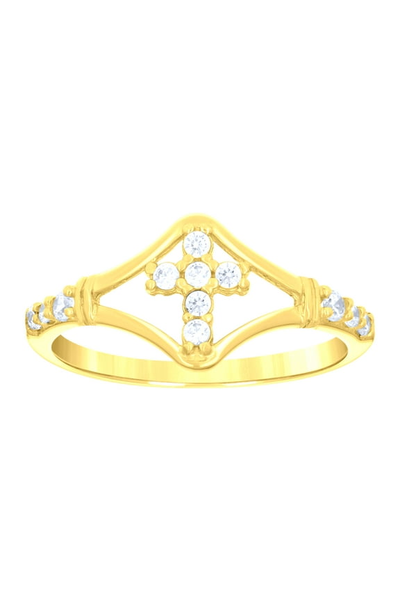 14k 14kt Yellow Gold Womens Cz Cross Sz7 Religious Ring Band