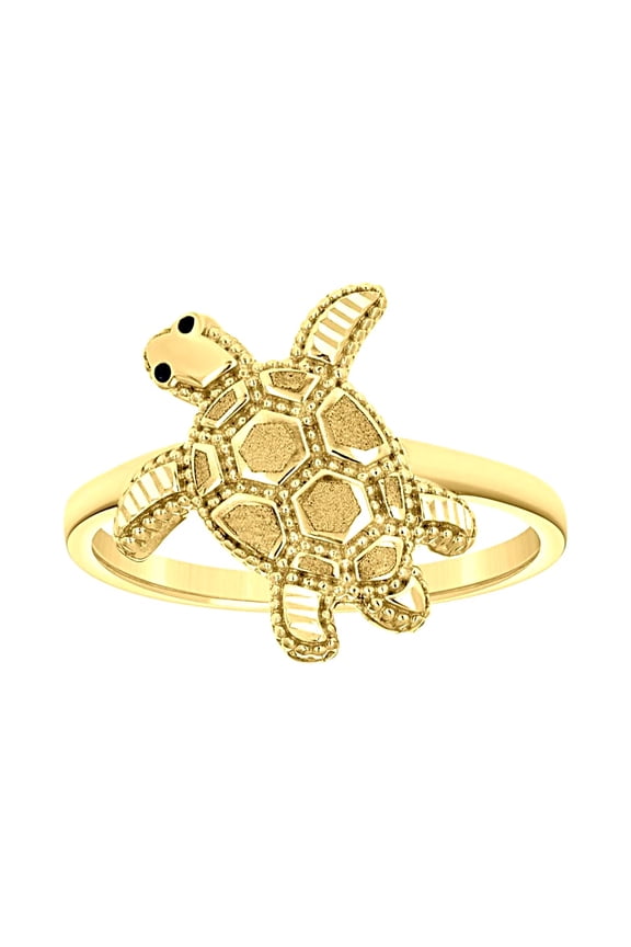 14k 14kt Yellow Gold Womens Enameled Turtle Ocean Life Ring