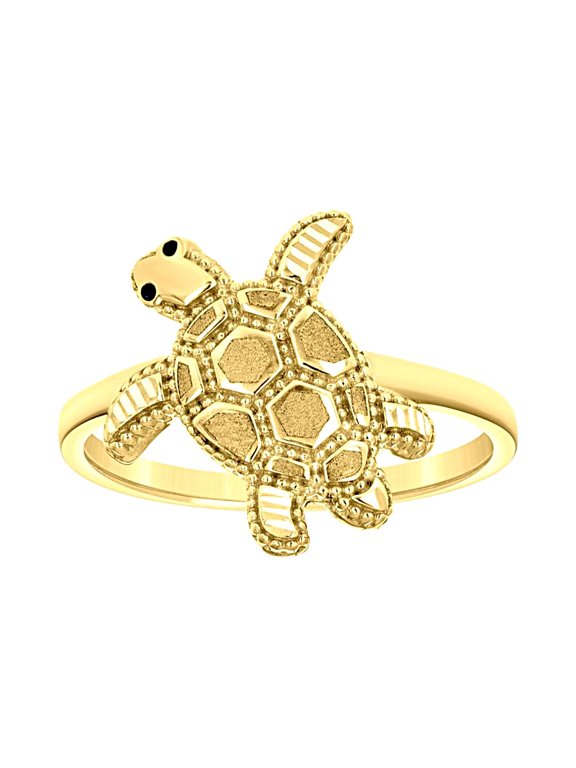 14k 14kt Yellow Gold Womens Enameled Turtle Ocean Life Ring