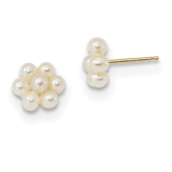14k 2-3mm White Button Freshwater Cultured Pearl Flower Earrings 14k Yellow Gold Earrings