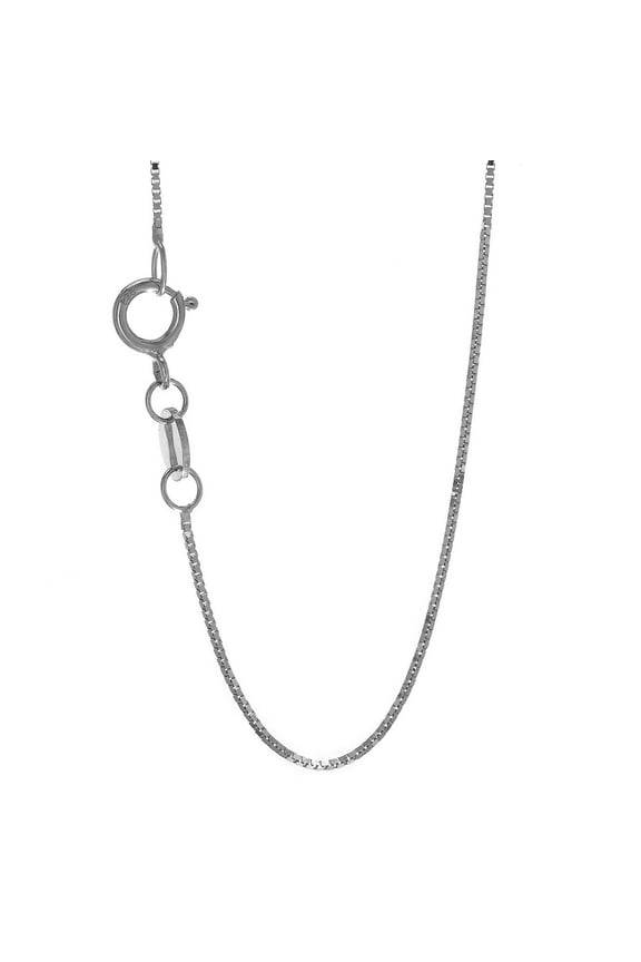 14k 20" White Gold 0.6mm Shiny Classic Box Chain with Spring Ring Clasp.