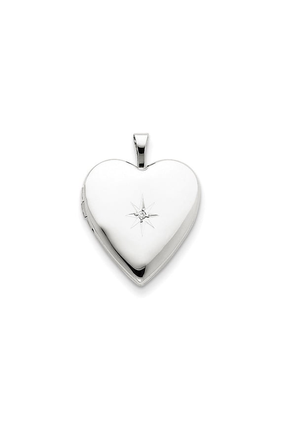 14k 20mm White Gold With Diamond Heart Locket - .01 dwt