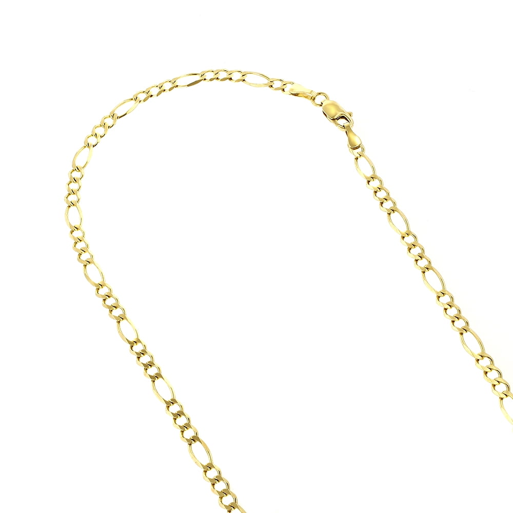 14k 24 Yellow Solid Gold 3mm Diamond Cut Classic Figaro Chain Necklace with Lobster Clasp
