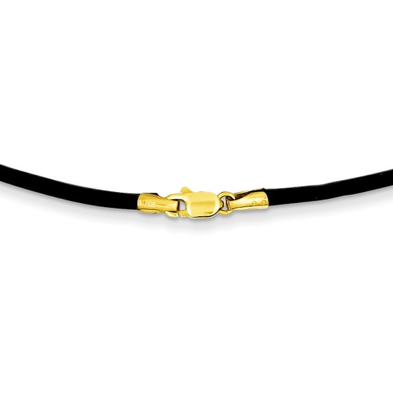 14k 2mm 16in Black Leather Cord Necklace