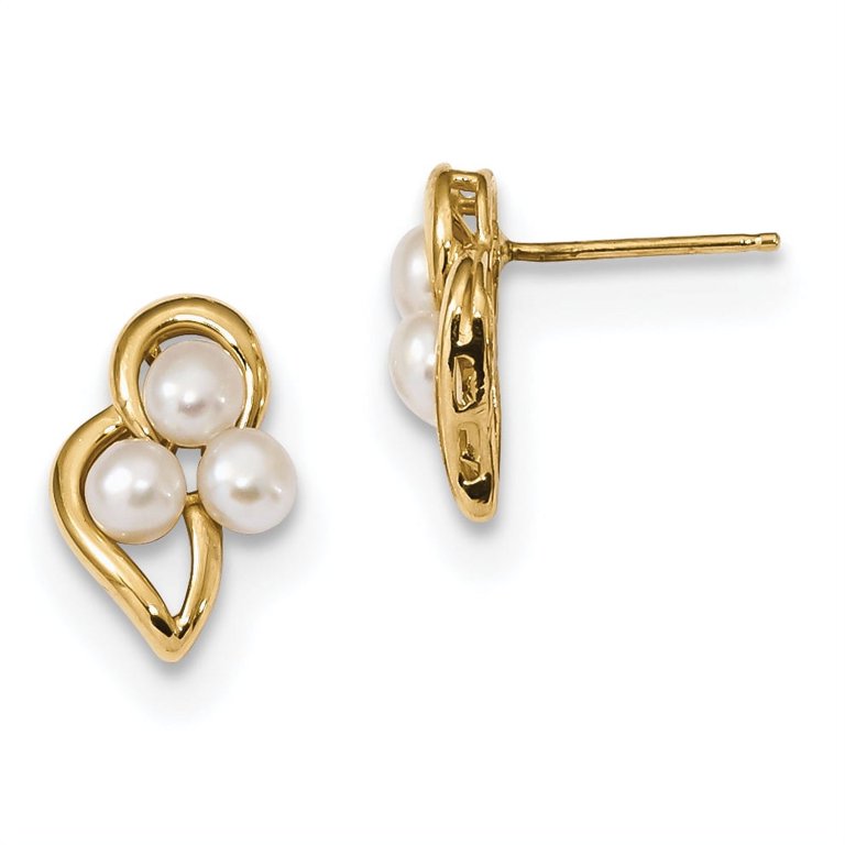 14k 3-4mm White Button Freshwater Cultured Pearl Post Earrings 14k Yellow  Gold Earrings