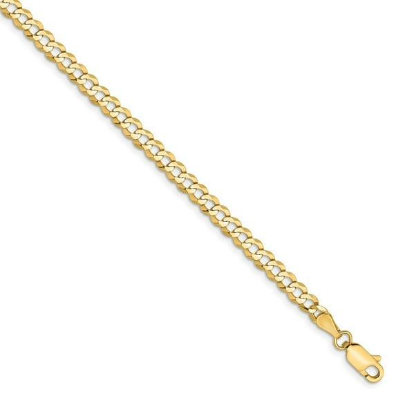 14k 3.7mm Solid Polished Light Flat Comfort Curb Chain Bracelet - 2.8 Grams - 7 Inch