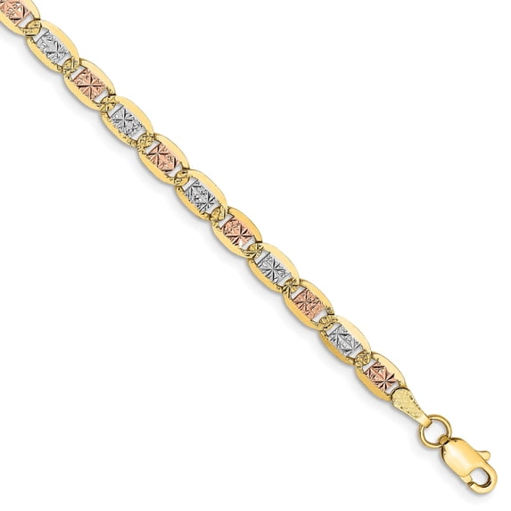 14k 3.8mm Tri-color Pav? Valentino Chain (Weight: 3.2 Grams, Length: 7 Inches)