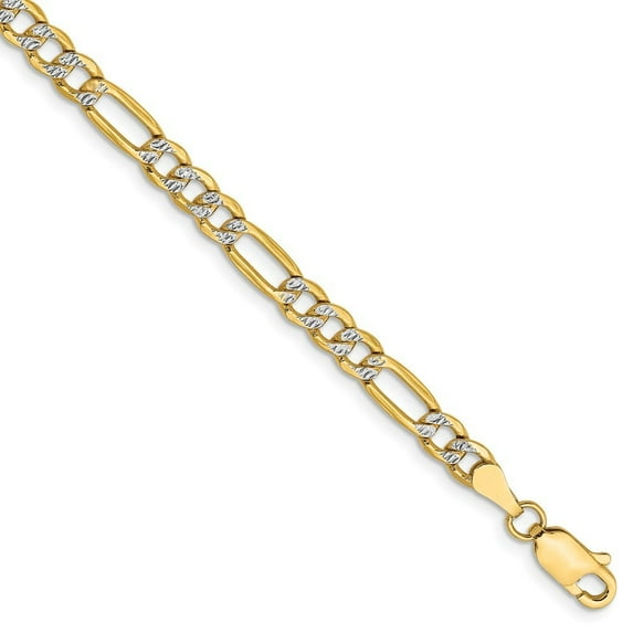 14k 3.9mm Semi-solid Pave Figaro Chain Bracelet - 3.2 Grams - 8 Inch