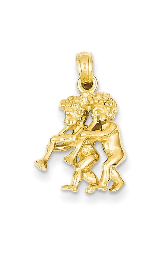 14k Yellow Gold Polished Texture Finish3-D Gemini Zodiac Charm Pendant