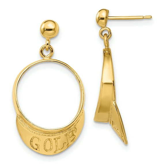 14k 3-D Golf Visor Dangle Post Earrings TC618