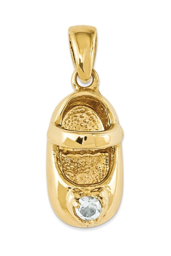14k 3-D March/Synthetic Stone Engraveable Baby Shoe Charm