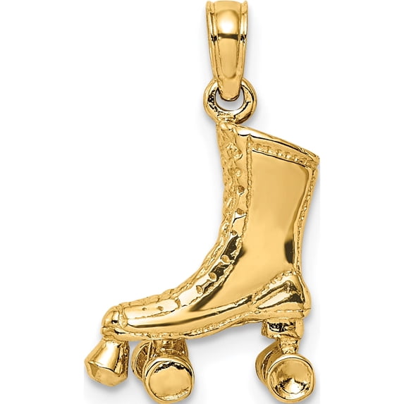 14k 3-D Roller Skate Charm Yellow Gold Polished Handcrafted Stunning Alluring Ideal for collectors and jewelry lovers