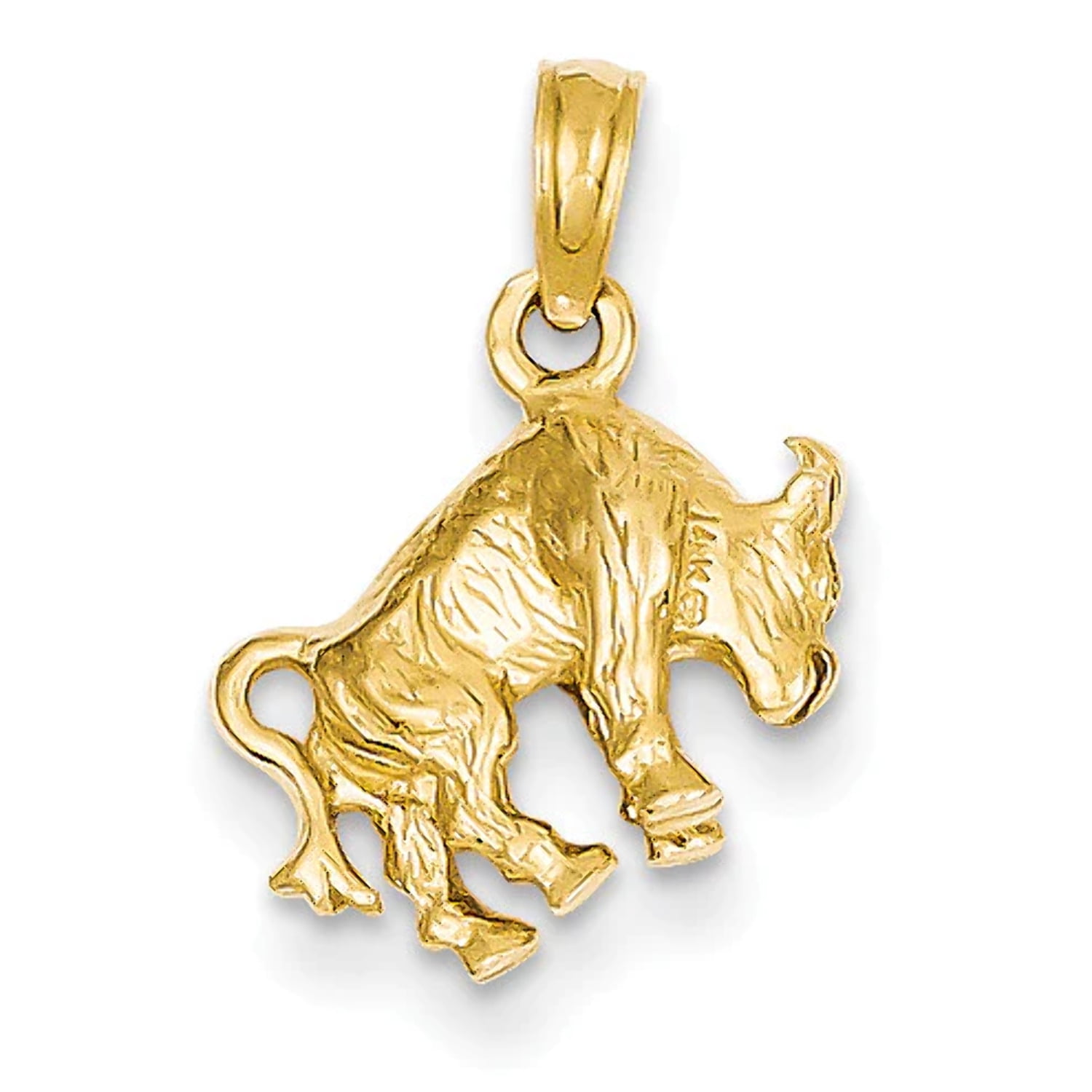 Taurus Charm 14k Yellow Gold Polished Texture Finish 3-D Taurus Zodiac Charm Pendant ...