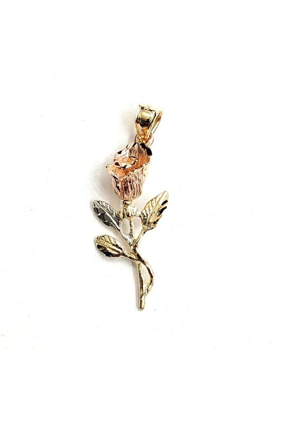 14k 3 color solid Gold rose flower Pendant charm fine women gift jewelry 2g