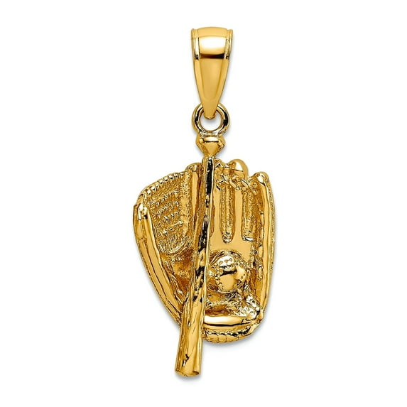 14k 3-d Baseball Glove Bat and Ball High Polish Charm 16.5x11.7mm Wide 3.5mm Thick Pendant Necklace for Women