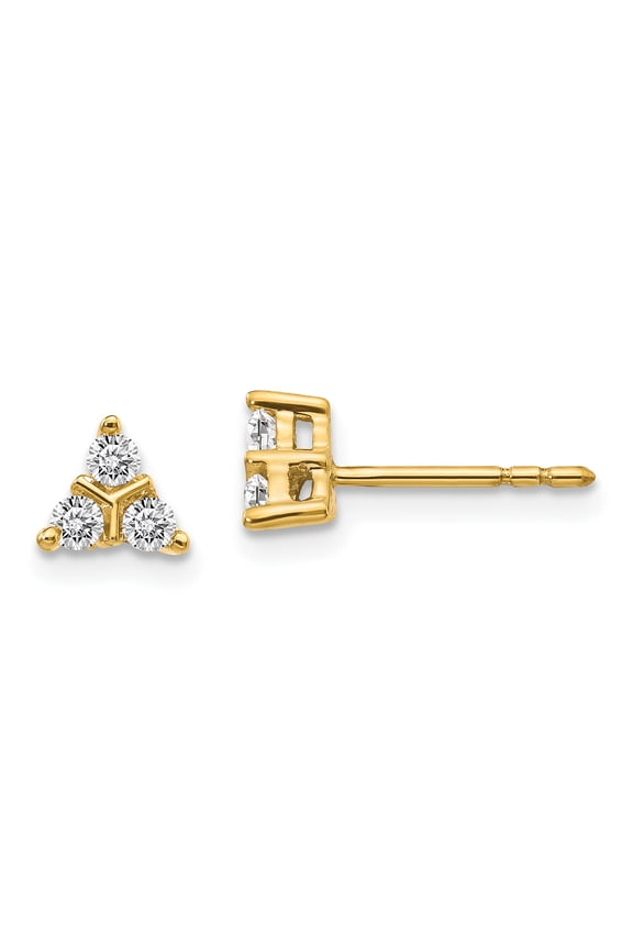 14k 3-stone Diamond Triangle Earrings 14k Yellow Gold Earrings