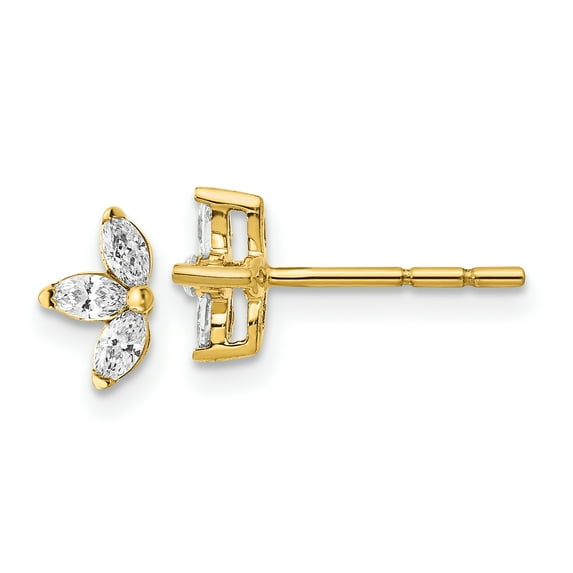 14k 3-stone Marquise Diamond Earrings 14k Yellow Gold Earrings